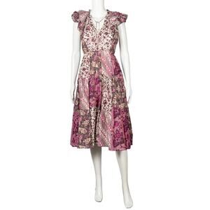 ULLA JOHNSON Pink Floral Print Sleeve Less Midi Dress Size XS
